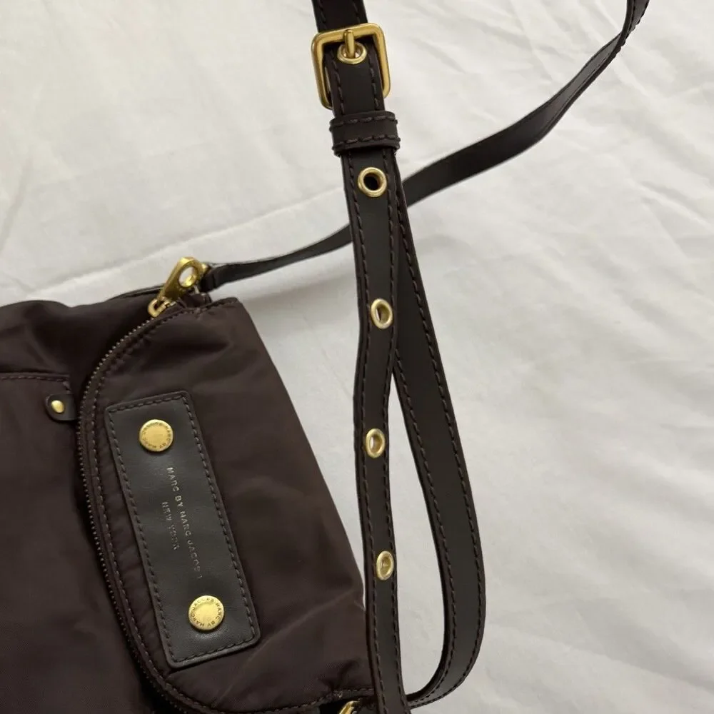 Marc By Marc Jacobs Natasha Crossbody Bag Brown Nylon Preppy Small Magnetic Snap